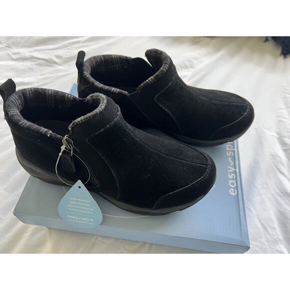 EASY SPIRIT Womens Black‎ Back Pull-Tab Evony Toe Wedge Zipper Booties 6M NIB - Picture 1 of 9